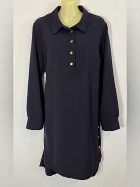 Sharagano Navy Long Sleeve Polo Tunic with Gold Buttons